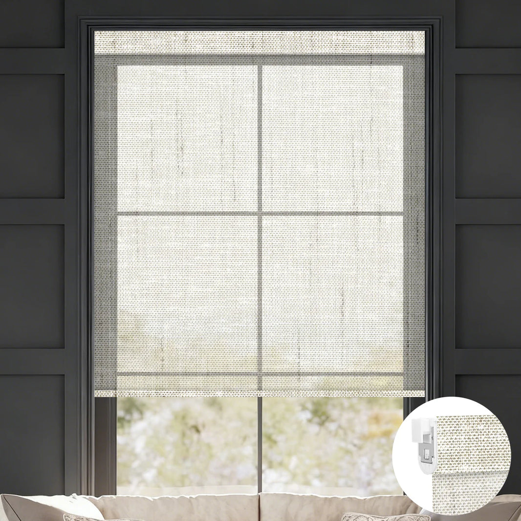 Sunelo No Drill Roller Shades, Motorized 50% Blackout Light Filtering - Sheer