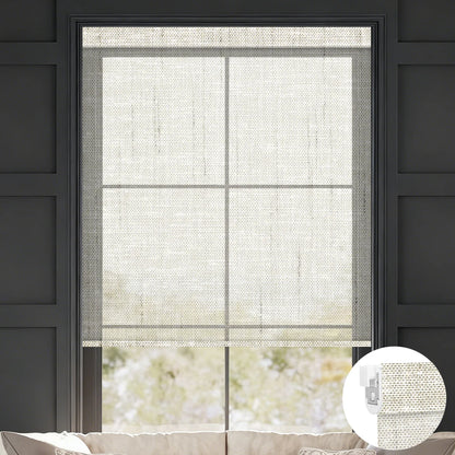 Sunelo No Drill Roller Shades, Motorized 50% Blackout Light Filtering - Sheer