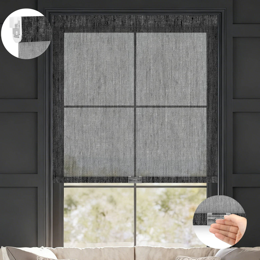 Sunelo No Drill Cordless Light Filtering Roller Shades 50% Blackout - Sheer
