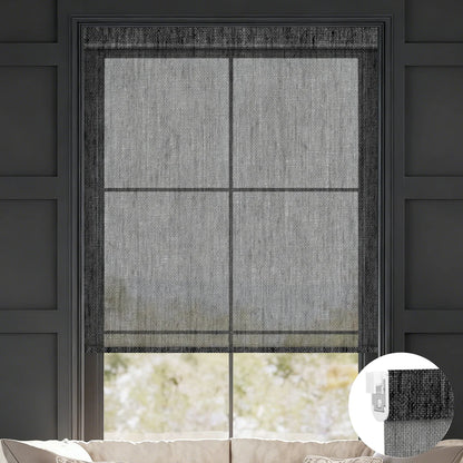 Sunelo No Drill Roller Shades, Motorized 50% Blackout Light Filtering - Sheer
