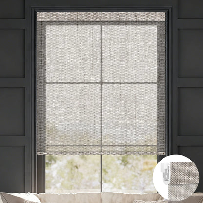 Sunelo No Drill Roller Shades, Motorized 50% Blackout Light Filtering - Sheer