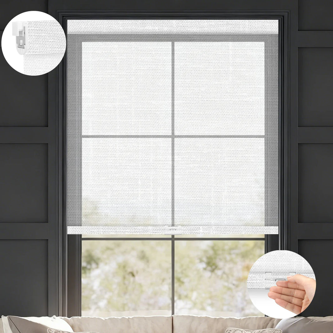 Sunelo No Drill Cordless Light Filtering Roller Shades 50% Blackout - Sheer