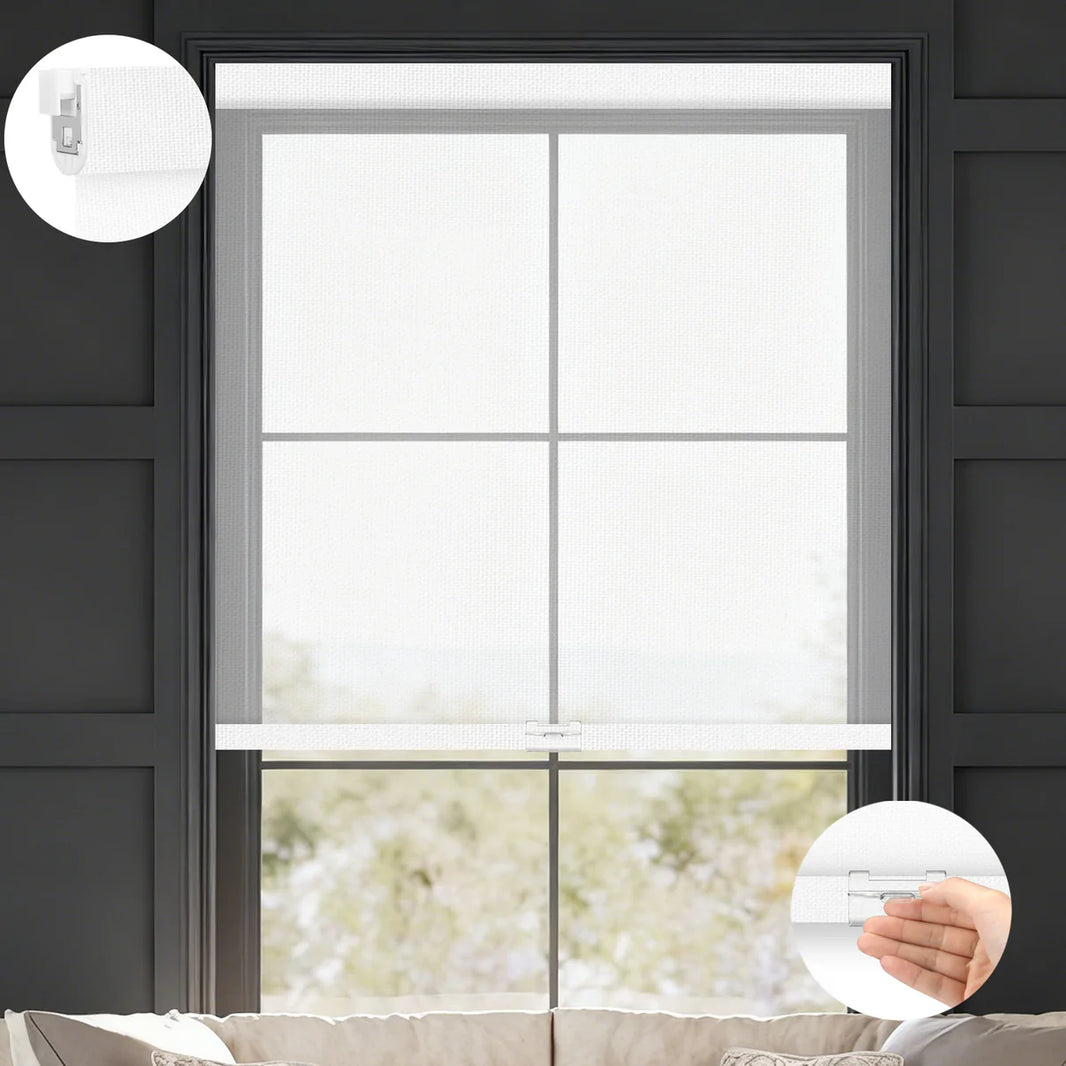 Sunelo No Drill Cordless Light Filtering Roller Shades 50% Blackout - Sheer