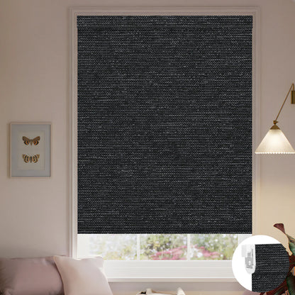 Sunelo No Drill Roller Shades, Motorized  100% Blackout - Starscape