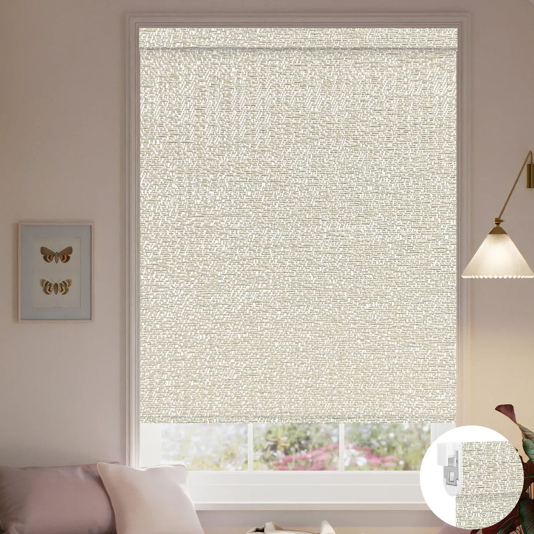 Sunelo No Drill Roller Shades, Motorized  100% Blackout - Starscape