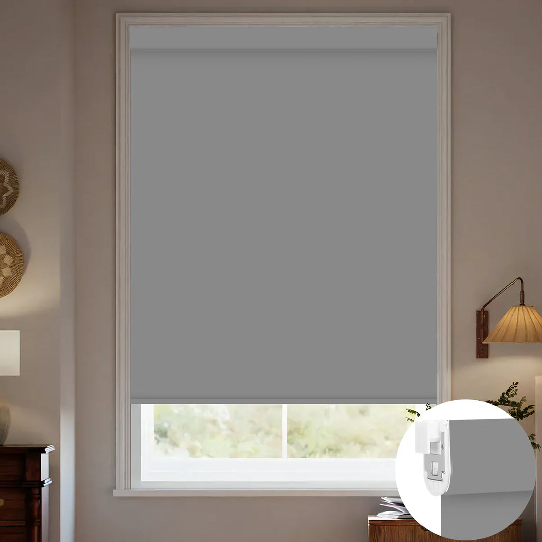 Sunelo No Drill Roller Shades, Motorized 100% Blackout - Waterproof Vinyl