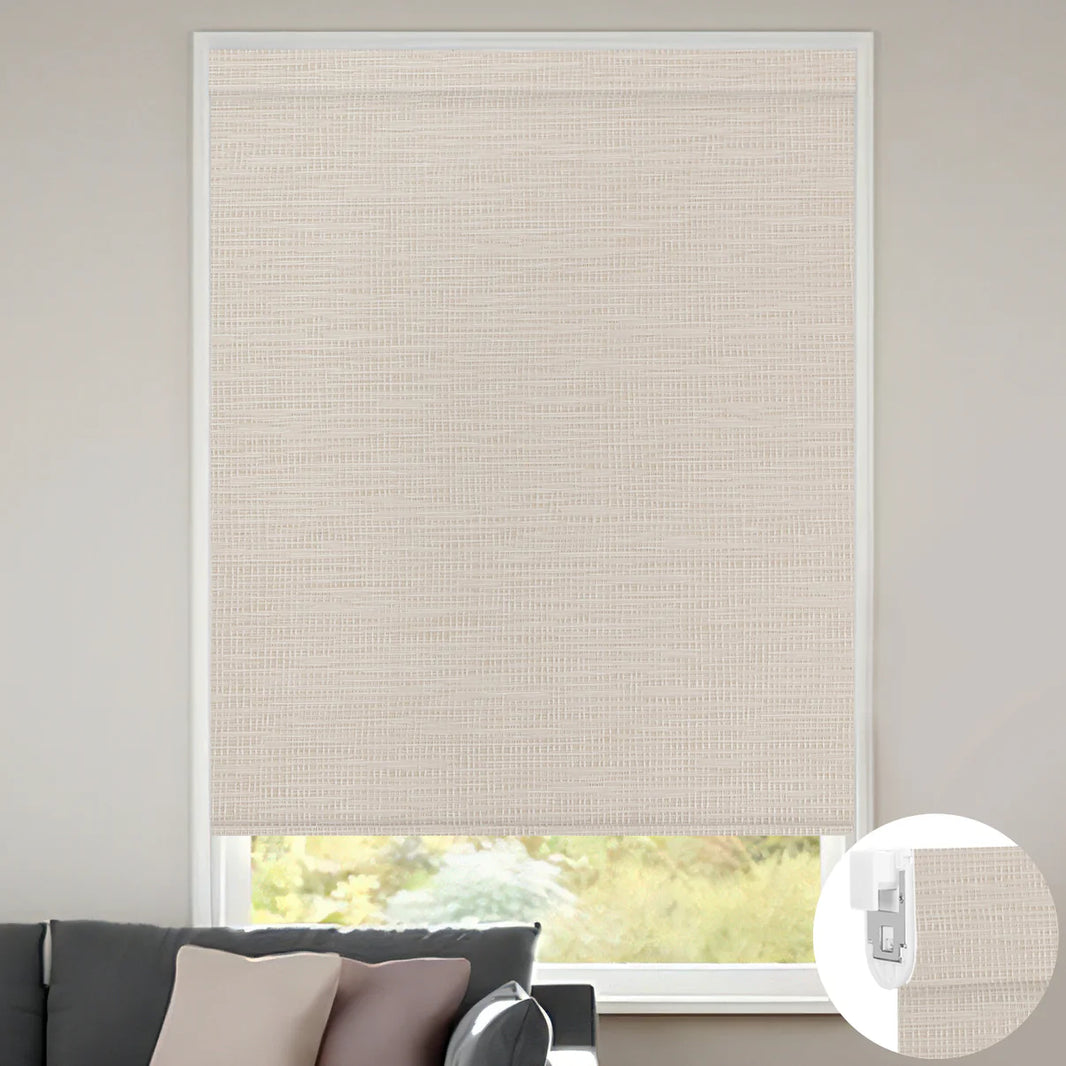 Sunelo No Drill Roller Shades, Motorized 100% Blackout - Weave