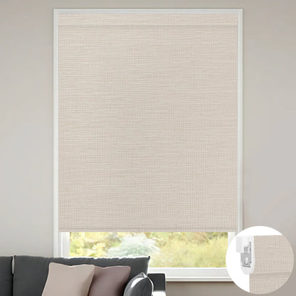 Sunelo No Drill Roller Shades, Motorized 100% Blackout - Weave