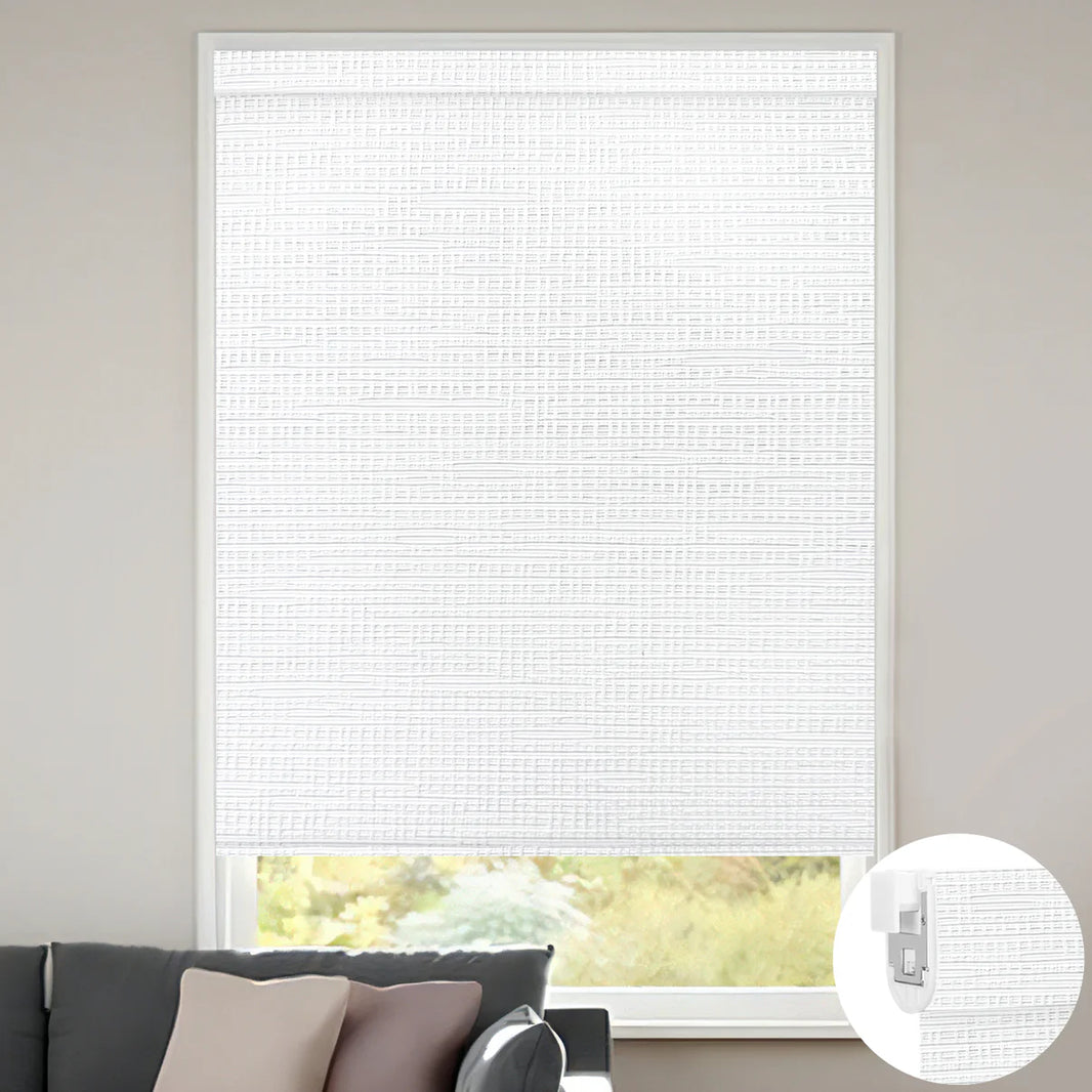 Sunelo No Drill Roller Shades, Motorized 100% Blackout - Weave