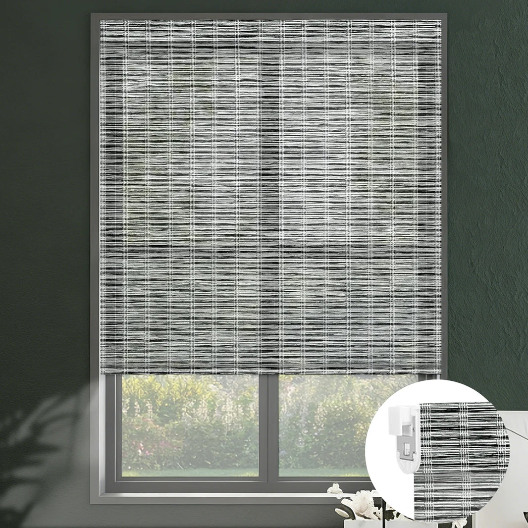 Sunelo No Drill Roller Shades, Motorized 50% Blackout Light Filtering - Woven