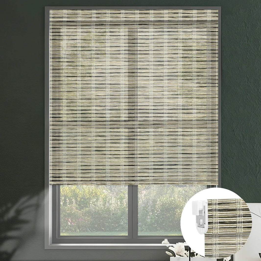Sunelo No Drill Roller Shades, Motorized 50% Blackout Light Filtering - Woven